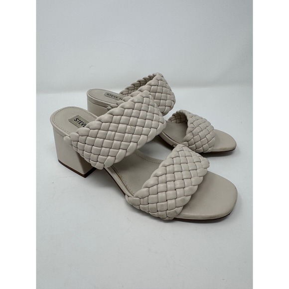 Steve Madden Daphnee Bone White Woven Heeled Sandals - Picture 5 of 6